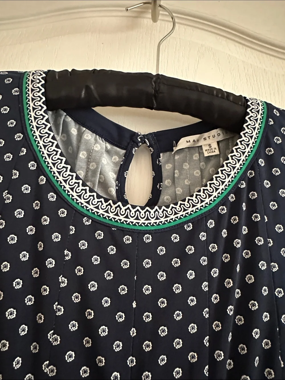 Max Studio Navy and White Sleeveless Patterned Fit-and-Flare Dress